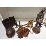 MIXED LOT OF COLLECTABLES including a milliner's hat block; a stationary rack, an Edwardian crumb