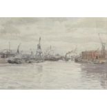 WILLIAM MCPHERSON Ships in the canting basin, watercolour, signed and inscribed to verso, 24cm x