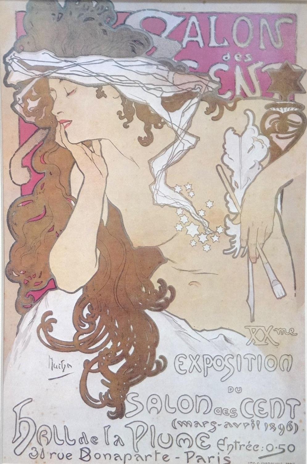 AFTER ALPHONSE MUCHA Exposition du Salon des Cent, a print, label to verso, 30cm x 19.7cm,