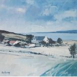 ROBERT KELSEY Farmhouse and cottages in coastal setting, signed colour print with blind embossed