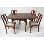 WALNUT DINING TABLE with shaped drop flaps standing on cabriole supports, 91cm wide, together with