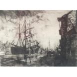 BRITISH SCHOOL (early 20th century) Harbour scene with sailing vessels, figures and buildings,