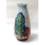 BURLEIGH WARE VASE of tapering form, decorated by W. Adams, decorated with trees on a pale blue