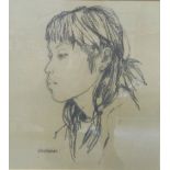 ANNE ANDERSON Yukari, pastel portrait, signed and label to verso, 32.5cm x 28.2cm