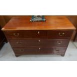 19TH CENTURY MAHOGANY CHEST with a later moulded inlaid top above three long drawers with ivory