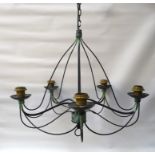 VERDIGRIS EFFECT CHANDELIER with five shaped arms and a suspension chain, 160cm