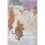 AFTER ALPHONSE MUCHA Exposition du Salon des Cent, a print, label to verso, 30cm x 19.7cm,