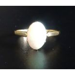 OPAL SINGLE STONE RING the oval cabochon opal on nine carat gold shank, ring size P