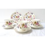 COALPORT SAN REMO PATTERN TEA SET with floral decoration on a cream ground, comprising ten cups,