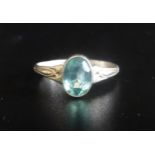 CHARLES HORNER BLUE TOPAZ SET SILVER RING the shoulders with motif decoration, ring size P