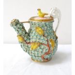 19TH CENTURY POSSIBLY MEISSEN SNOWBALL CABINET TEAPOT of squat form, the floral encrusted body