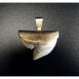 SHARK'S TOOTH PENDANT in unmarked gold mount with textured detail, 3.2cm high