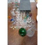 MIXED SELECTION OF GLASSWARE including a boxed set of wine glasses with coloured stems, a 1960's