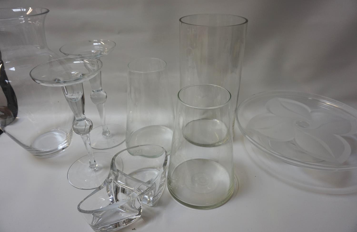 MIXED LOT OF GLASSWARE including an LSA shaped hors d'oeuvre dish, pair of shaped inverted hat