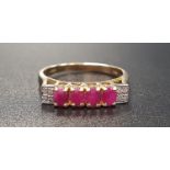 RUBY AND DIAMOND RING the central four oval cut rubies with four diamonds to each shoulder, on