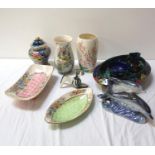 SELECTION OF DECORATIVE CERAMICS including two Maling Peony Rose lustre dishes, a Maling floral