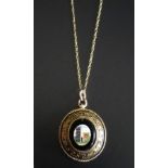 VICTORIAN MICRO MOSAIC PENDANT in unmarked gold mount and on nine carat gold chain