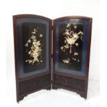 JAPANESE SHIBAYAMA STYLE TWO FOLD SCREEN early 20th century, the arched and lacquered panels with