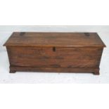 OAK COFFER with a moulded lift up lid with decorative false hinges, side carrying handles and