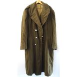 ARMY GREEN WOOL LONG OVERCOAT double breasted with polished steel buttons
