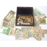 SLECTION OF BRITISH AND WORLD COINS AND BANKNOTES including some coins from 19th century, a