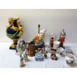 LARGE SELECTION OF VARIOUS CERAMICS including a Majolica vase with figurehead style and swag