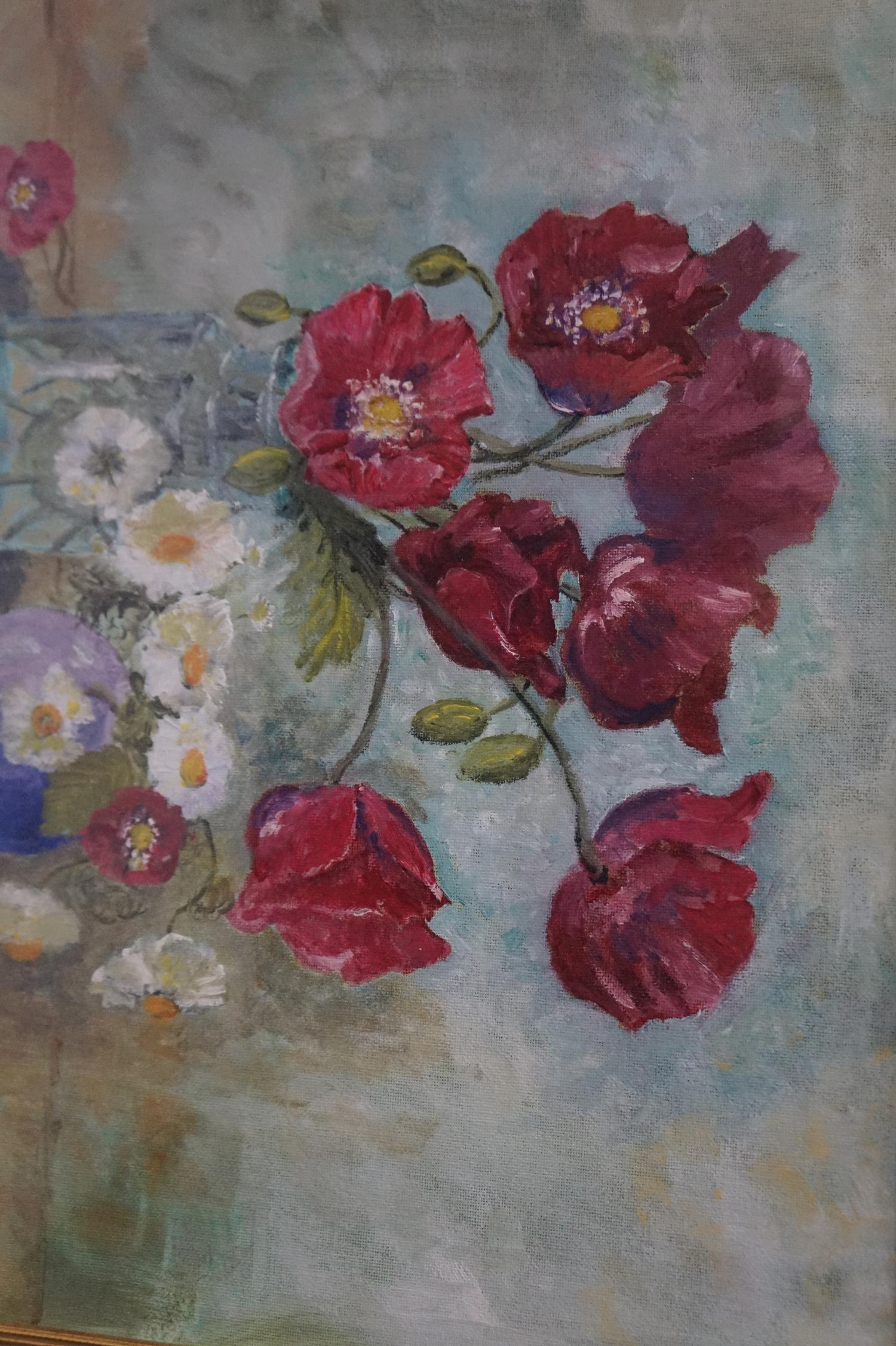 S. CALDWELL Kellie flower border, acrylic on tissue, signed, label ot verso signed and dated 2013, - Image 2 of 2