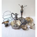 LARGE SELECTION OF SILVER PLATE including a table lamp, tea and coffee pots, galleried tray, serving