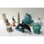 COLLECTION OF DECORATIVE CERAMICS including a Poole pottery vase and matching dish; Poole pottery