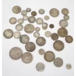 SELECTION OF WORLD SILVER COINS silver content ranging from .925 to .500, including a 1921 United