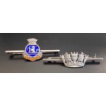 TWO SILVER SWEETHEART BROOCHES the enamel decorated example marked 'HMS Vanguard', the other in