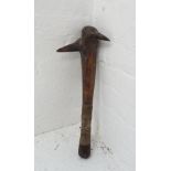 HARDWOOD CLUB possibly Polynesian, of tapering form with two pointed barbs and a leather bound grip,