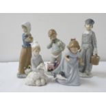 LLADRO FIGURINE OF A YOUNG BOY holding two buckets, 22cm high; a young girl with a sheep,15cm