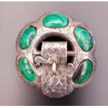 VICTORIAN SCOTTISH MALACHITE SET SILVER BROOCH with five stone sections and engraved buckle