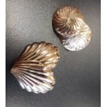 TWO PAIRS OF UNMARKED GOLD EARRINGS one pair of shell design the other disc shaped earrings with