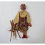 CHILD'S VINTAGE STRING PUPPET modelled as a lady with a carved wooden head and limbs, 48cm high