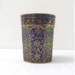 ENAMEL DECORATED PERSIAN CUP the octagonal cup with profuse floral and motif decoration, with gilt