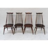 SET OF EIGHT ERCOL ELM DINING CHAIRS each with a shaped top rail above a stick back, with shaped