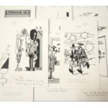 ROD MCLEOD (Scottish cartoonist) ten ink drawings, late 1970/early 1980s, politics related, pencil