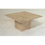 MARBLE STYLE STONE OCCASIONAL TABLE with a square top on a pedestal base, 55cm wide