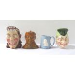 SYLVAC CHARACTER JUG depicting Mr. Pickwick, 15.5cm high; two French Sarreguemines character jugs,