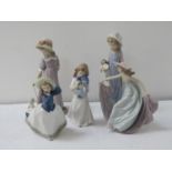 SELECTION OF LLADRO FIGURINES including a young girl holding a doll, 29cm high; young girl with a