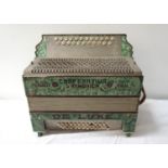 1930'S ITALIAN COOPERATIVA L'ARMONICA STRADELLA ACCORDION with a green case and leather shoulder