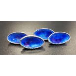 PAIR OF BLUE ENAMEL DECORATED CUFFLINKS in fifteen carat gold, total weight approximately 14.7 grams