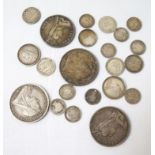 SELECTION OF PRE-1920 BRITISH SILVER COINS including 3x Crowns - 1890, 1893 and 1898, 1x double