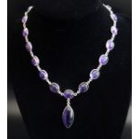SELECTION OF GEM SET SILVER JEWELLERY comprising an amethyst set necklace; a pair of blue topaz