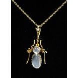 MOONSTONE SET INSECT PENDANT the oval and round cabochon moonstones forming the body and head, in