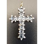 MOONSTONE AND DIAMOND CROSS PENDANT the circular cabochon moonstones in surround of small