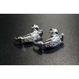 PAIR OF PAVE SET DIAMOND EARRINGS the vertical row of diamonds in eighteen carat white gold, with