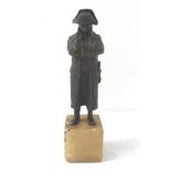 BRONZE FIGURE OF NAPOLEON standing with arms folded, raised on square soapstone base, 20cm high